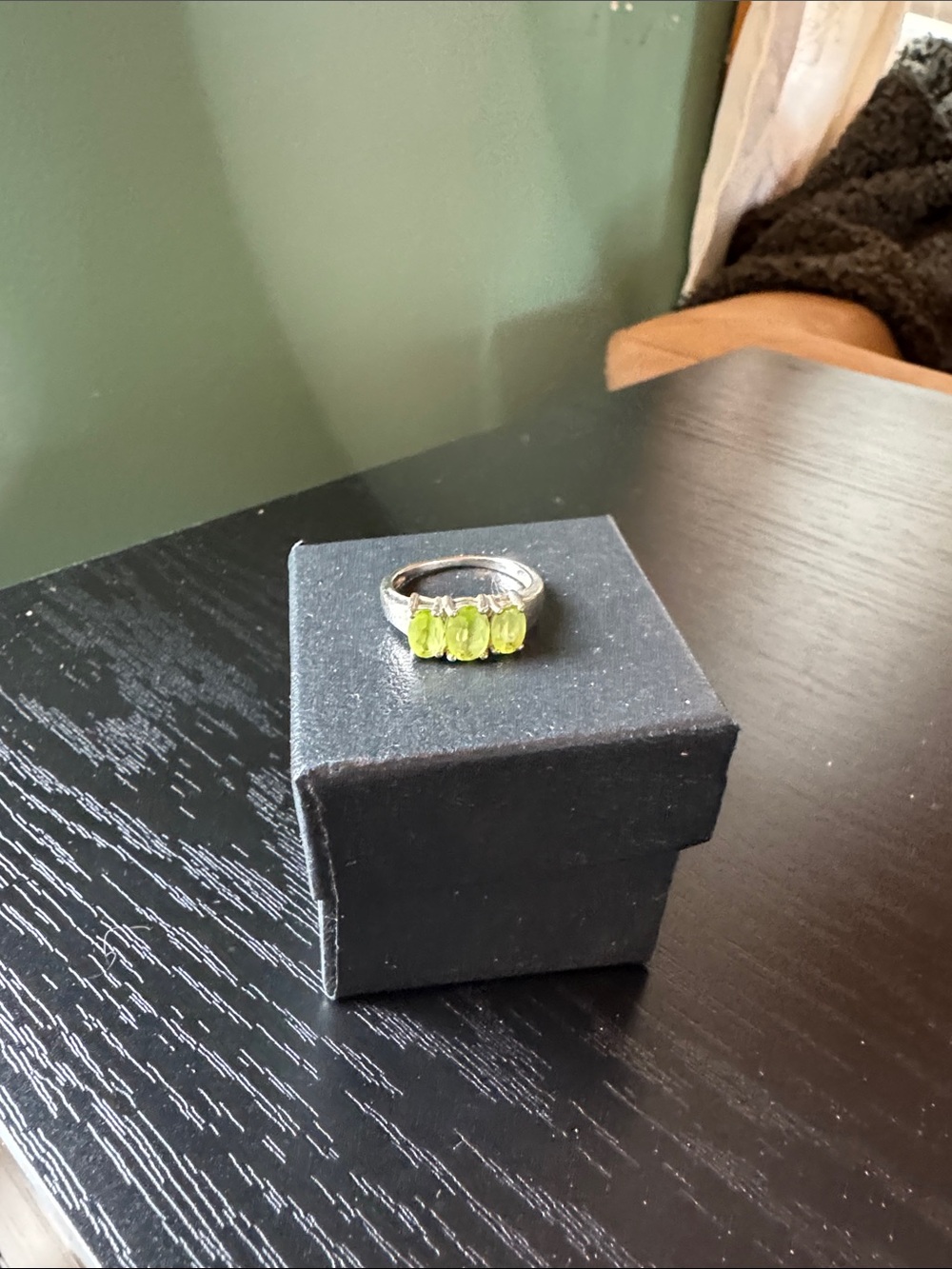 Silver Ring with Green Peridot Stones